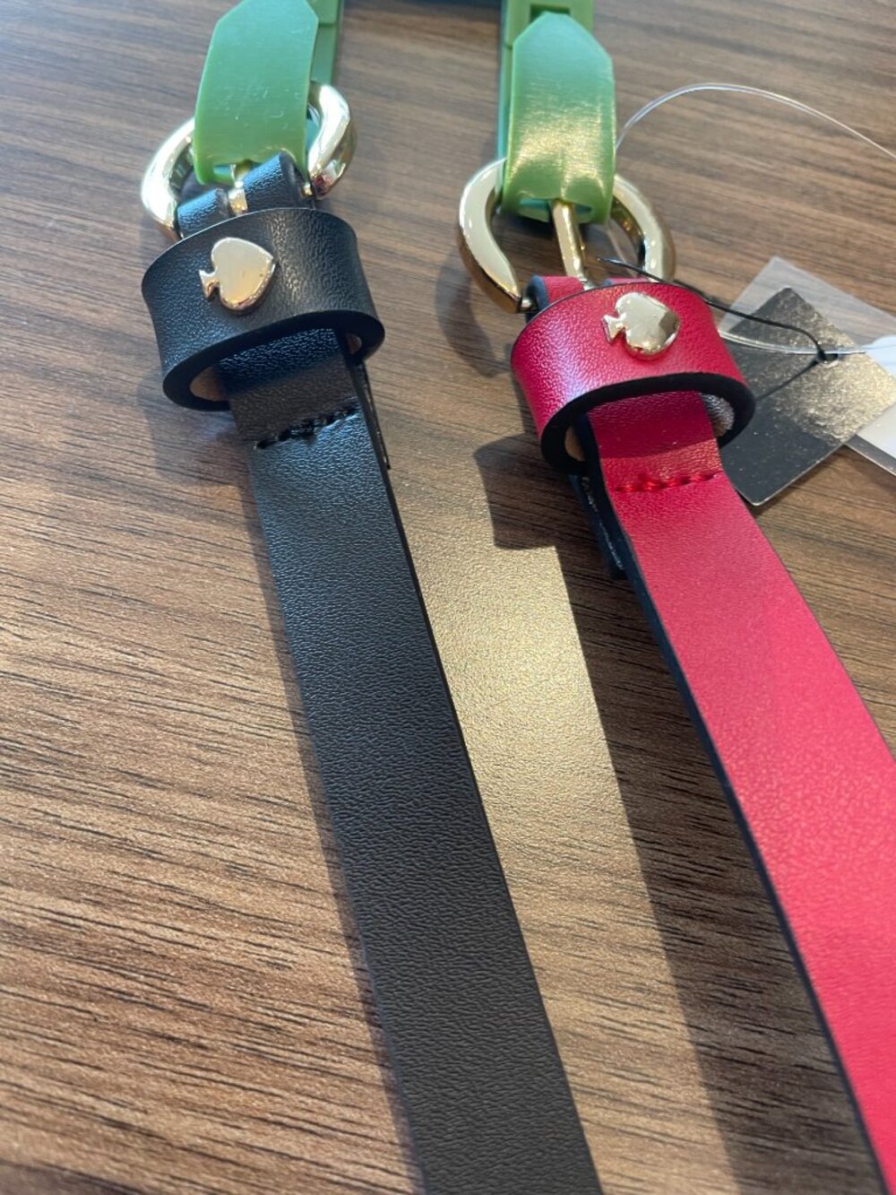 kate spade Womens Leather Skinny Belts Set of 2 Black Red Spade Logo Gold Large - Picture 3 of 6